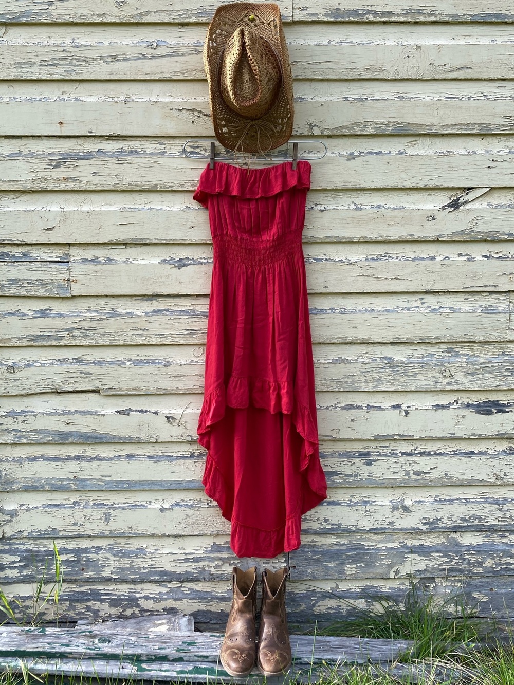 Red Sleeveless Ruffled High-Low Dress